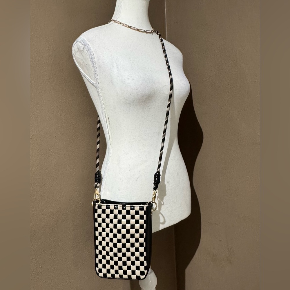 Checkered Crossbody Bag with Black & White Woven Rope Strap 🖤🤍